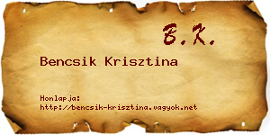 Bencsik Krisztina névjegykártya